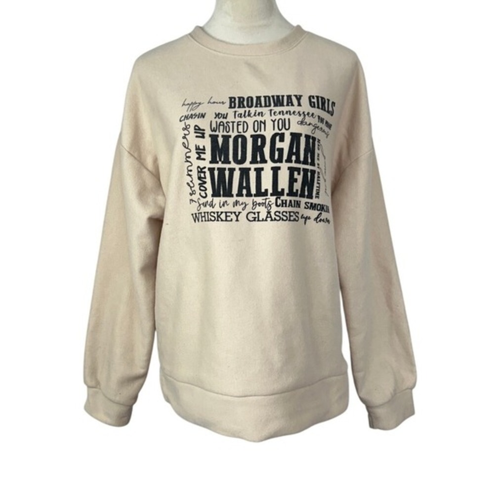 Morgan Wallen Graphic Sweatshirt‎ Country Music Pullover Top Beige Womens Large